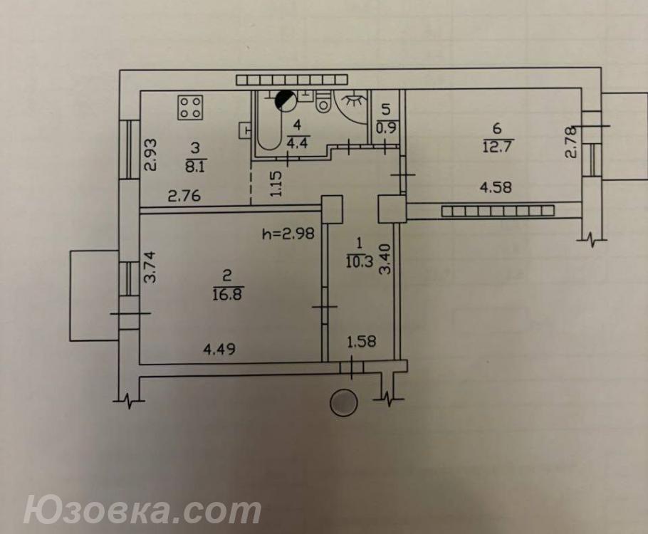 2-комн. квартира, 55 м², вторичка, 4/5 эт., ДОНЕЦК