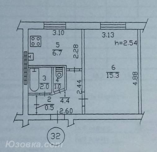 1-комн. квартира, 32 м², вторичка, 1/5 эт., ДОНЕЦК