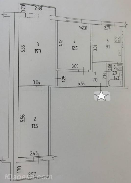 3-комн. квартира, 65 м², вторичка, 4/9 эт., ДОНЕЦК