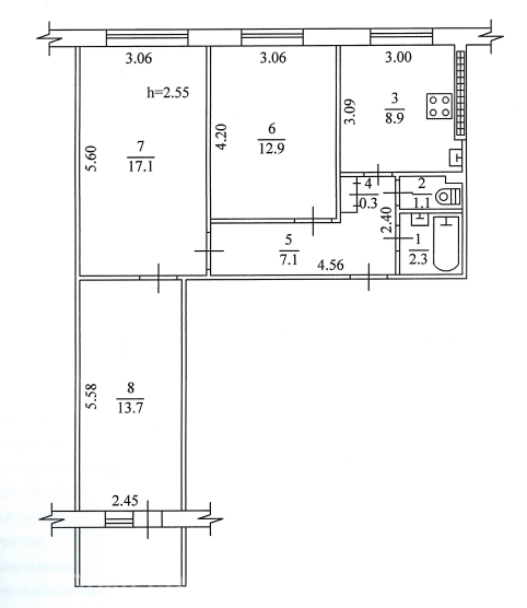 3-комн. квартира, 65 м², вторичка, 1/9 эт., ДОНЕЦК