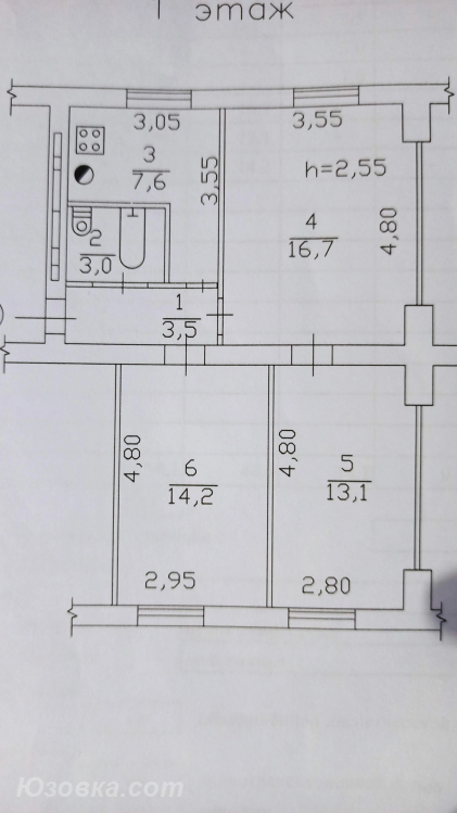 3-комн. квартира, 60 м², вторичка, 1/5 эт., ДОНЕЦК