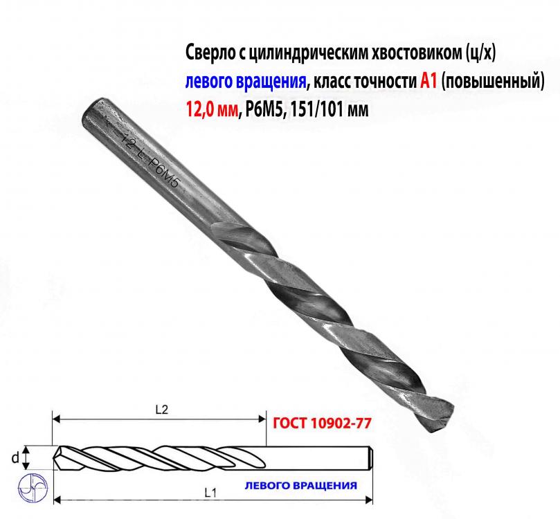 Сверло левое 12мм, ц х, LH, Р6М5, кл А1, 151х101 мм, . .., ДОНЕЦК