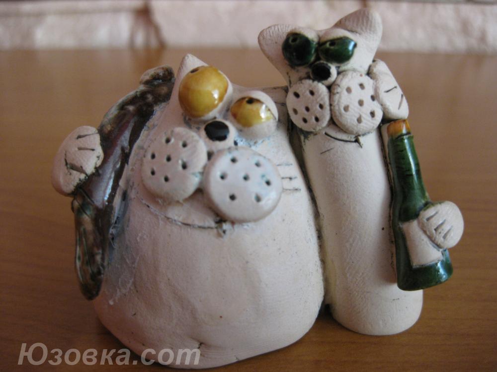 Глиняная фигурка два кота ручной работы Вместе навсегда .