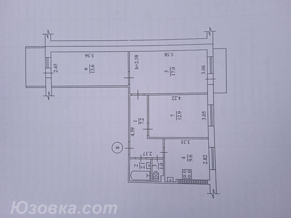 3-комн. квартира, 65 м², вторичка, 6/9 эт., ДОНЕЦК