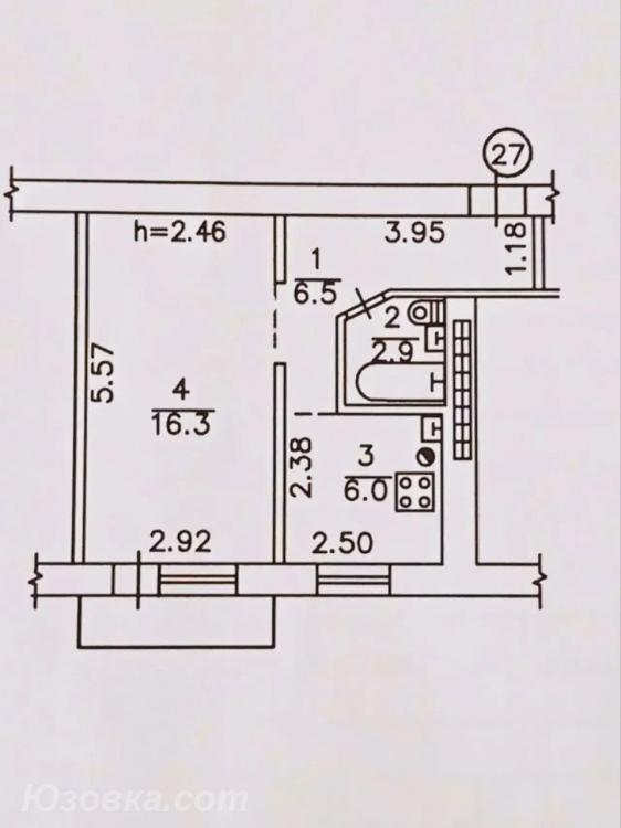 1-комн. квартира, 32 м², вторичка, 3/5 эт., ДОНЕЦК