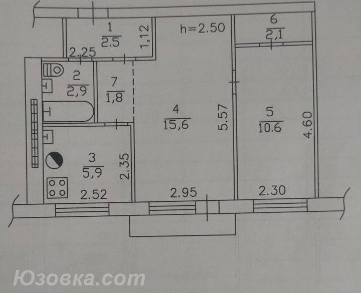 2-комн. квартира, 41 м², вторичка, 5/5 эт., ДОНЕЦК