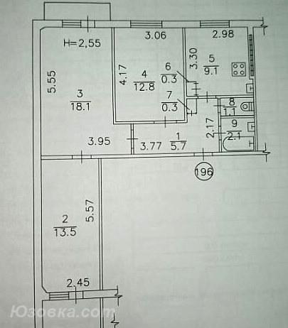 3-комн. квартира, 66 м², вторичка, 1/9 эт.
