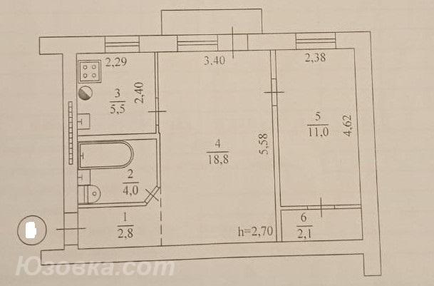 2-комн. квартира, 44 м², вторичка, 3/4 эт., ДОНЕЦК