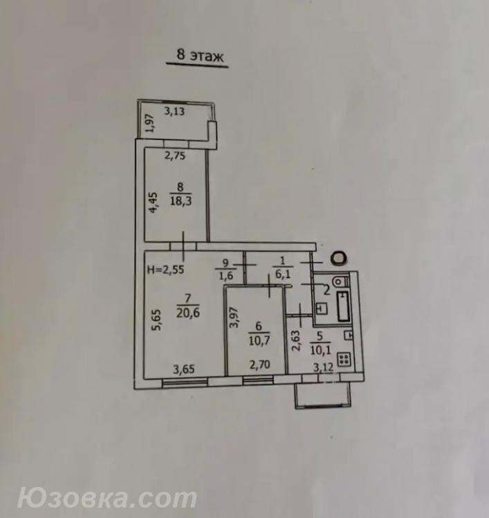 3-комн. квартира, 69 м², вторичка, 8/9 эт., Макеевка