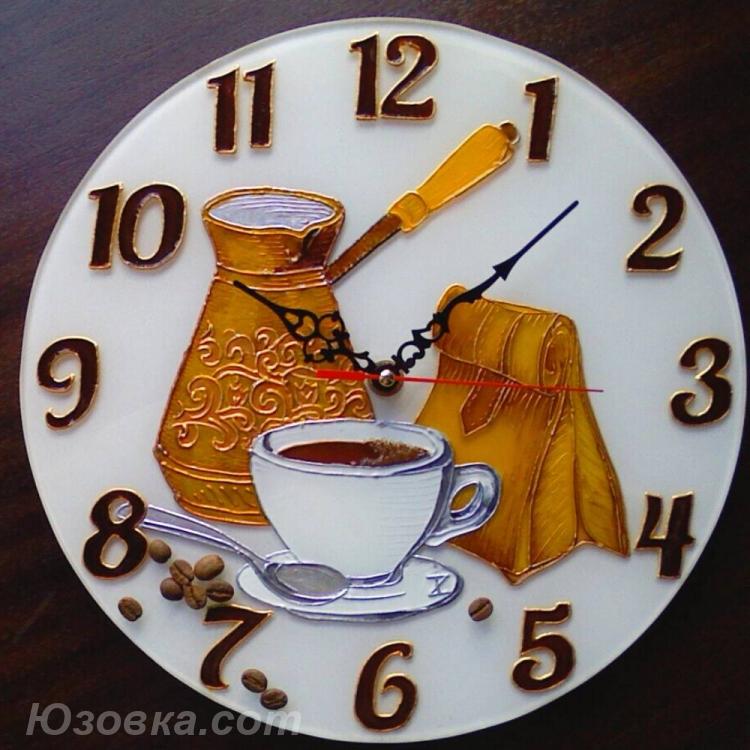 Часы Аромат кофе , 28 см. Витражная роспись., ДОНЕЦК