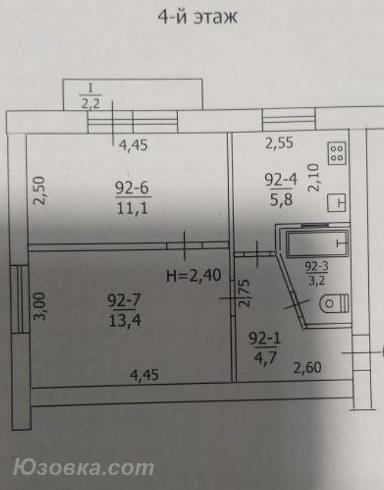 2-комн. квартира, 43 м², вторичка, 4/5 эт., Макеевка