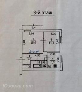 2-комн. квартира, 46 м², вторичка, 3/3 эт., Макеевка
