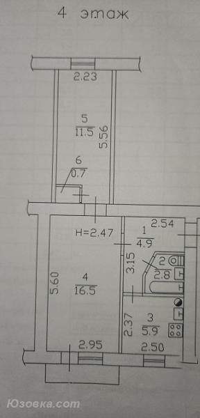 2-комн. квартира, 42 м², вторичка, 4/4 эт., ДОНЕЦК