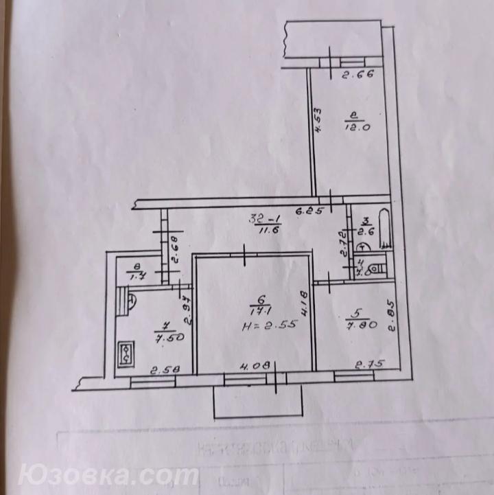 3-комн. квартира, 63 м², вторичка, 8/9 эт., Торез