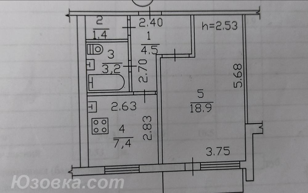 1-комн. квартира, 38 м², вторичка, 5/9 эт.