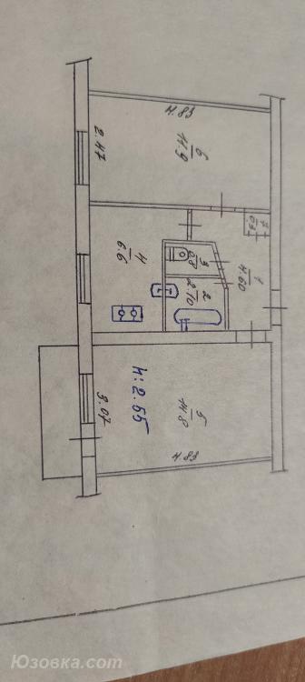 2-комн. квартира, 43 м², вторичка, 5/5 эт., Торез